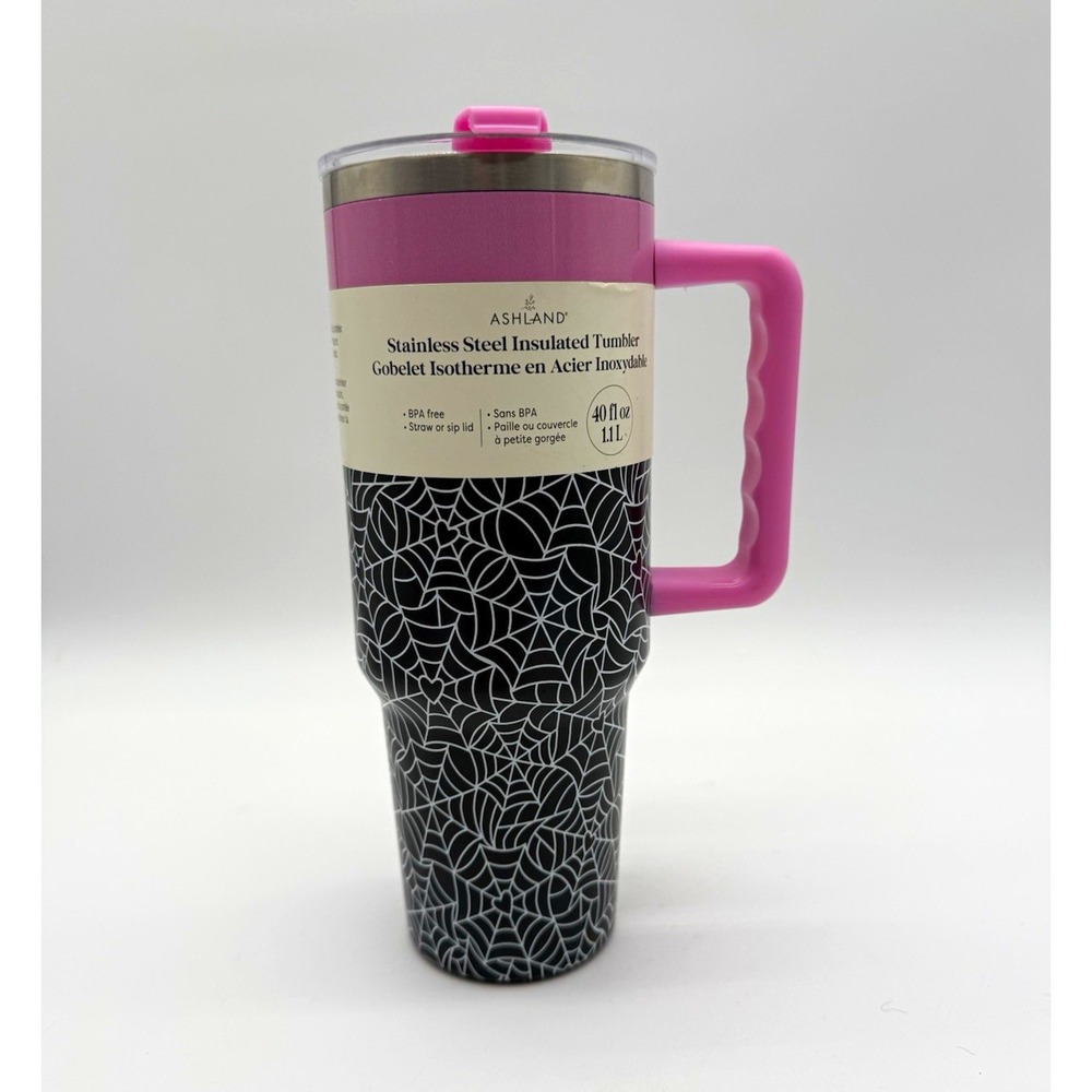 Ashland 40 fl oz Stainless Steel Insulated Tumbler Handle Slide Lid Pink/Black